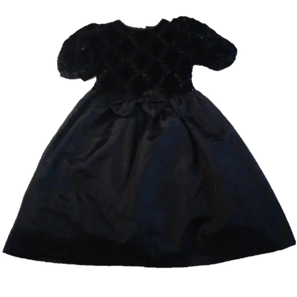 SYLVIA WHYTE Girls 7 BLACK SPARKLE SEQUIN DRESS holidays Christmas Halloween wed - Picture 3 of 15
